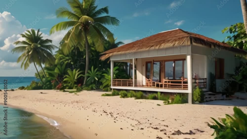 Tropical Beach House with Palm Trees and Ocean View Tropical Beach House with Palm Trees and Ocean View