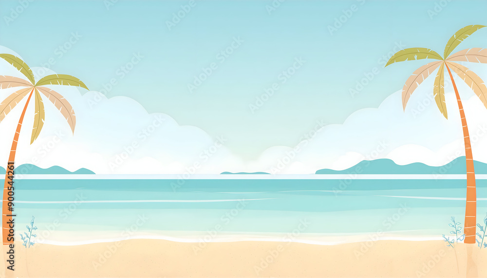 Abstract landscape coconut tree and soft wave sea on watercolor, Generative AI. Abstract landscape coconut tree and soft wave sea on watercolor, Generative AI.