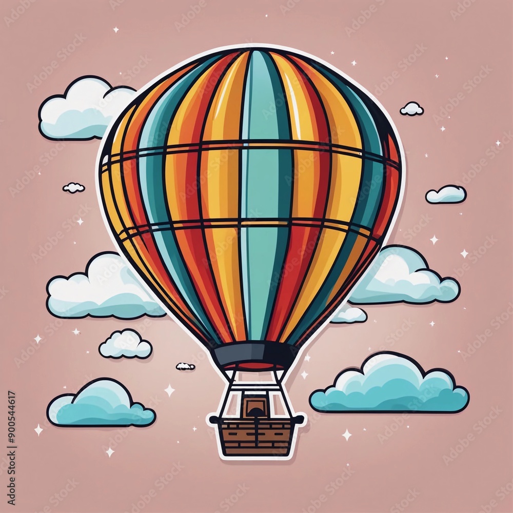Fototapeta premium Hot air balloon in the sky, vector flat icon design
