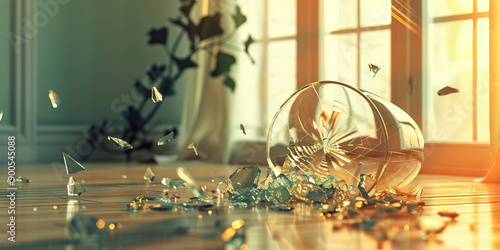 A moment of distraction: A shattered vase lies broken on the floor.
