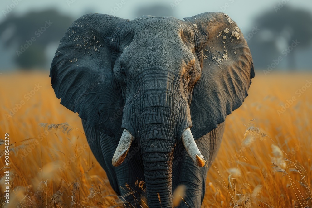 Fototapeta premium Close up of an Elephant s Head in Tall Grass