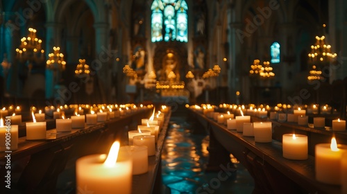 Close up of candles in a church. 