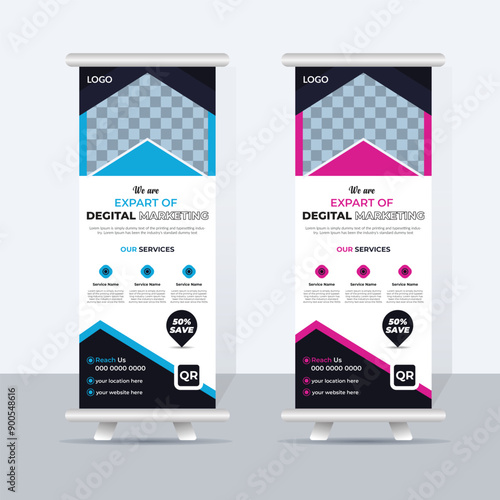 Multipurpose business corporate rull up banner design template with different colors.
 photo