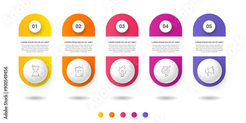 Circle vector infographic template with five steps and options for annual reports, presentations, advertising, chart. Modern business illustration.