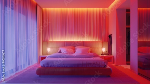 3D Bedroom Interior in Colorful Theme Color