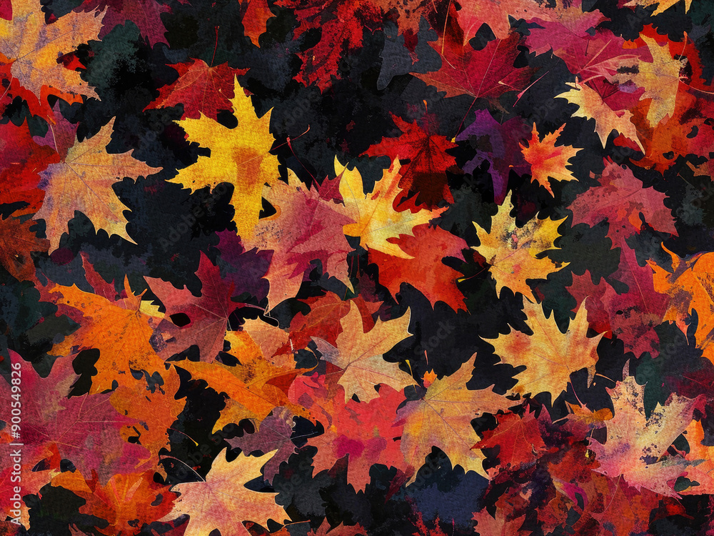Fototapeta premium dry maple leaf in fall autumn leaves weather warm picnic vacation in park natural tree environment sadness aesthetic holidays oak golden outdoor red watercolor background