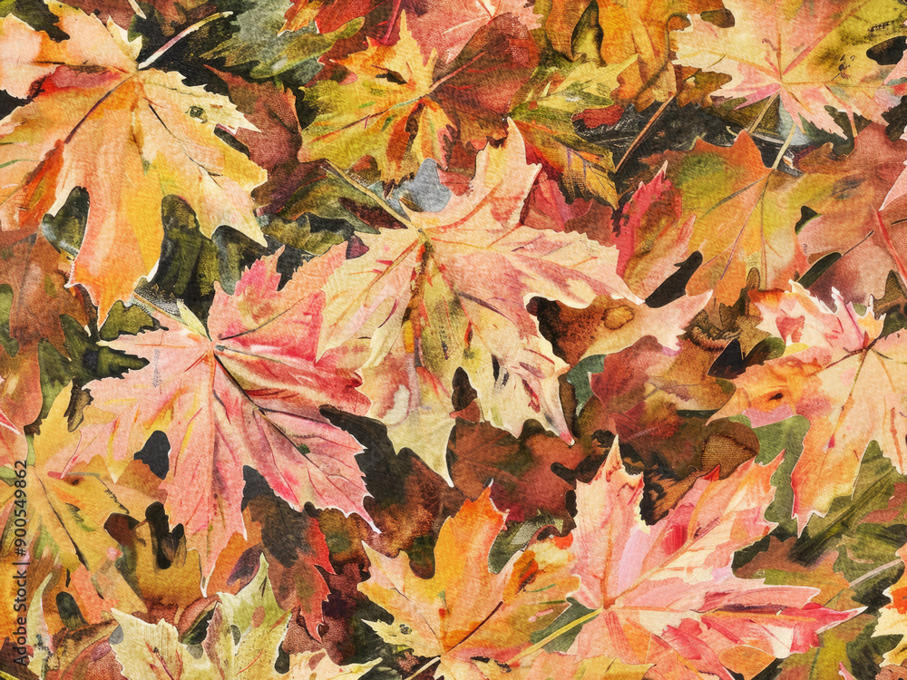 Fototapeta premium dry maple leaf in fall autumn leaves weather warm picnic vacation in park natural tree environment sadness aesthetic holidays oak golden outdoor red watercolor background