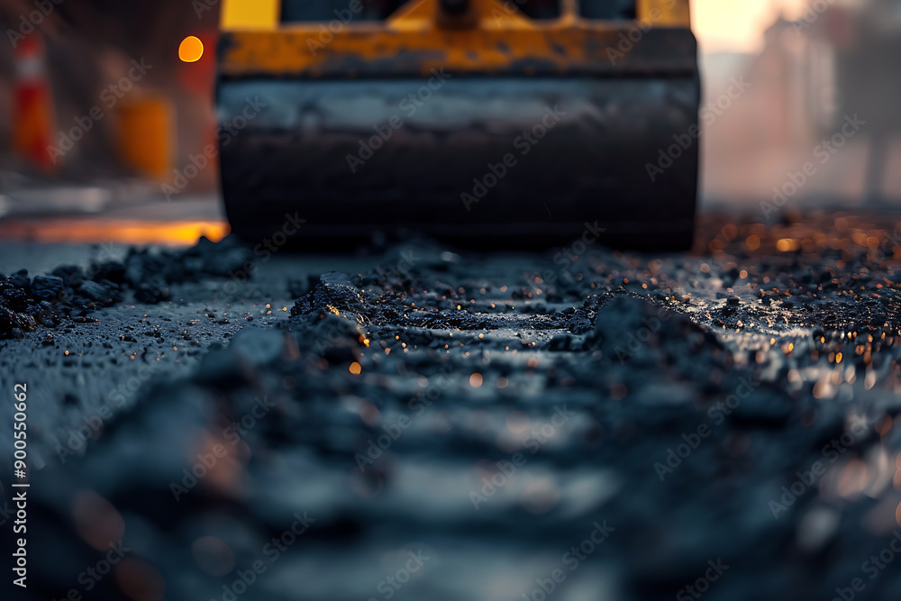 Heavy road equipment repairing the road and laying fresh asphalt, showcasing modern construction and infrastructure maintenance. The scene highlights the machinery, workers, and process involved in ro Heavy road equipment repairing the road and laying fresh asphalt, showcasing modern construction and infrastructure maintenance. The scene highlights the machinery, workers, and process involved in ro