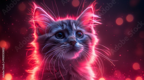 a cat staring at the camera, neon light