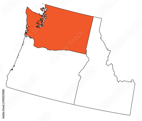Map of the U.S. state of Washington,Idaho,Oregon