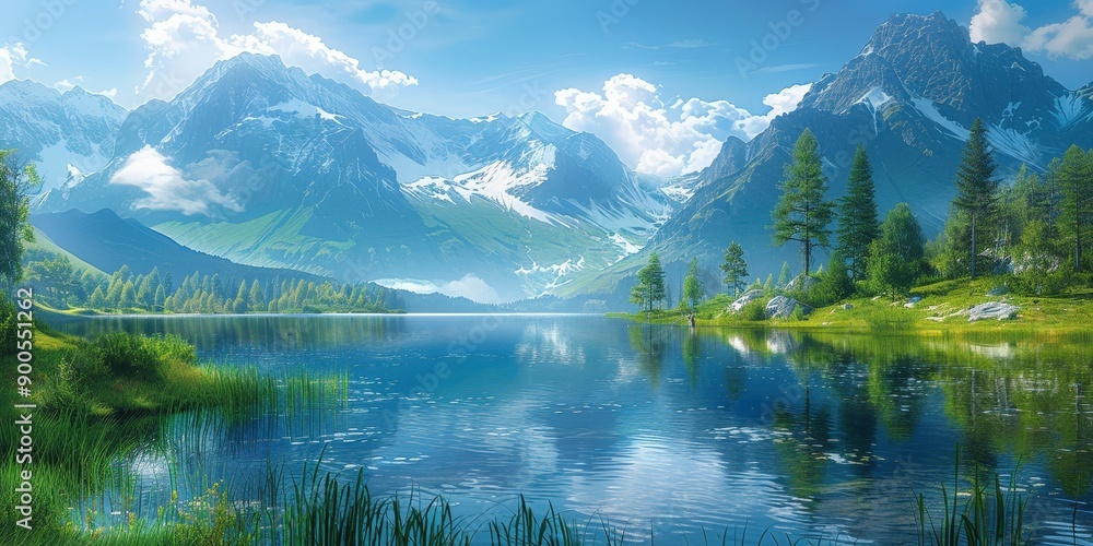 Fototapeta premium Majestic Mountain Lake Landscape with Reflection