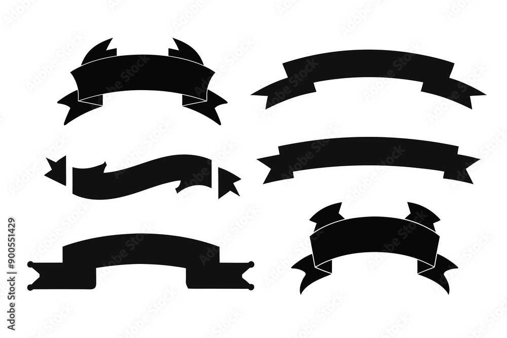 Ribbon Banner vector set Collection Black Silhouette Illustration Ribbon Banner vector set Collection Black Silhouette Illustration