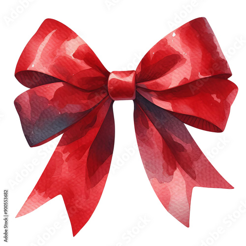 Red bow in a watercolor style isolated on a white background. Colored decorative bows for cards, invitations, scrapbooking, and decor. photo