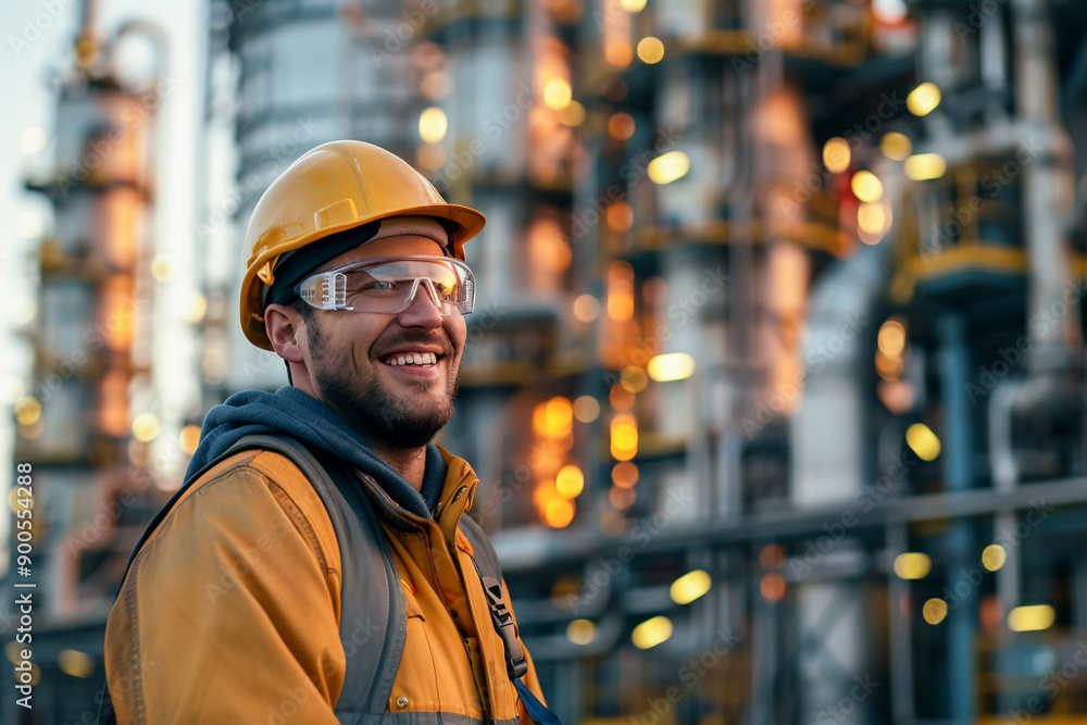 Oil worker, operating gasoline pumps at a chemical plant, ensuring fuel manufacturing safety Oil worker, operating gasoline pumps at a chemical plant, ensuring fuel manufacturing safety