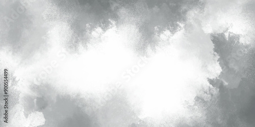Abstract white and gray isolated cloud cumulus clouds. Gray aquarelle painted realistic fog or mist smoky textured canvas design. White and ash messy wall stucco texture background.