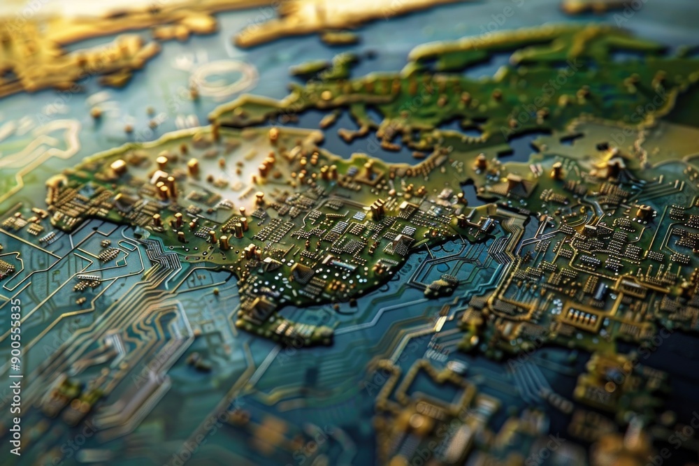 Close up of a computer circuit board with various components and wiring Close up of a computer circuit board with various components and wiring