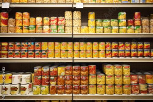 Wallpaper Mural generated illustration variety of can foods display on rack for sell at super market Torontodigital.ca