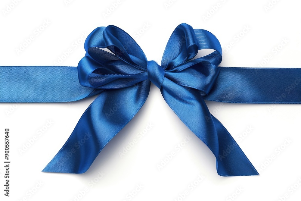 A blue ribbon tied to a bow on a white surface, perfect for decoration or gift wrapping A blue ribbon tied to a bow on a white surface, perfect for decoration or gift wrapping