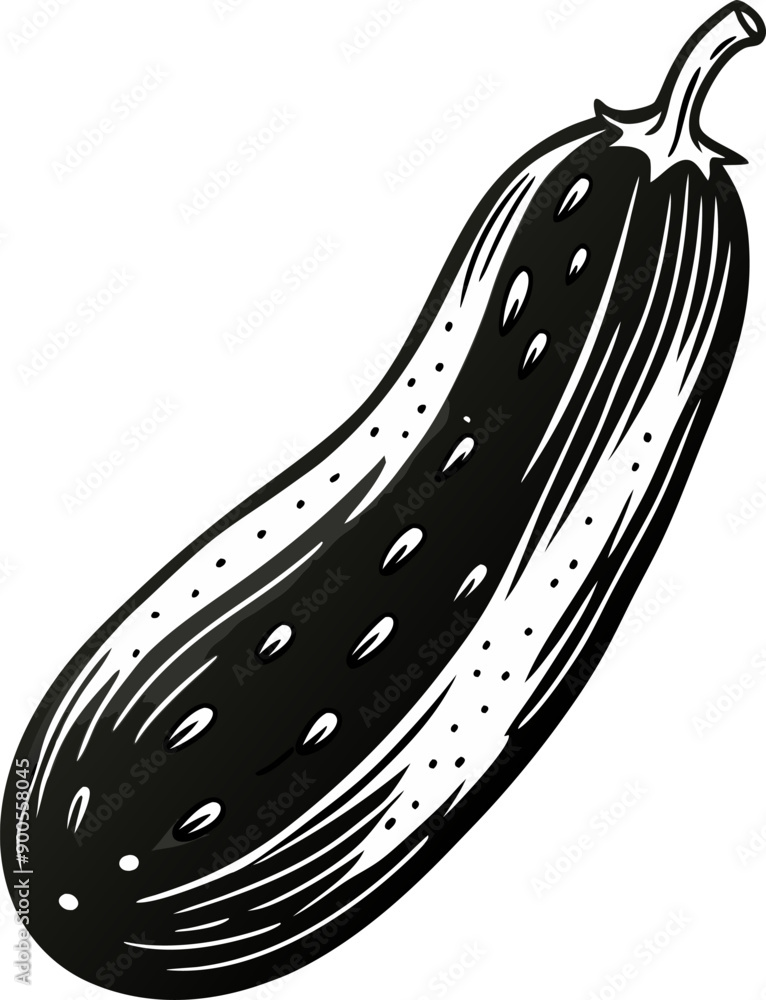A black and white drawing of a cucumber A black and white drawing of a cucumber