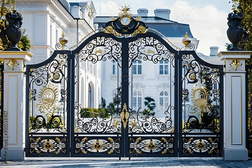 Snow-covered grille patterned side gates of the Catherine Palace winter day. Tsarskoye Sel The residence of the President of Slovakia, The Grassalkovich Palace. Bratislava. Slovakia. photo