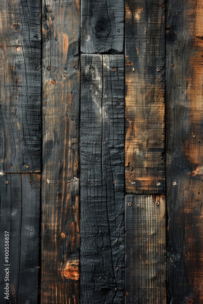 Close up of charred and weathered wooden planks with rough textures Close up of charred and weathered wooden planks with rough textures