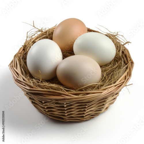 generated illustration  basket of chicken eggs isolated on white background
