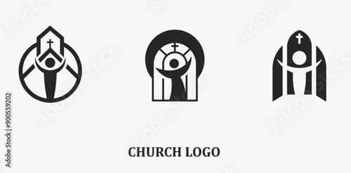 Church logo silhouettes with a person praying with wide hands open. Best for churches and christian schools to use as a logo or graphic in art projects related to religion. 