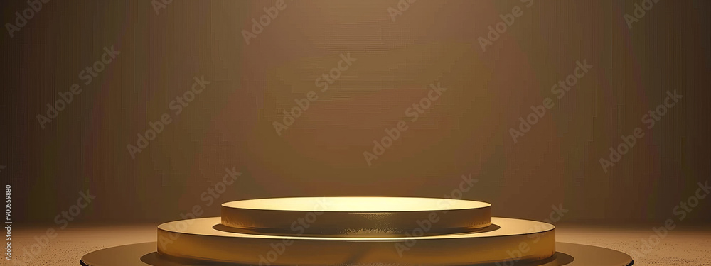A Circular Golden Pedestal Lit By Dramatic Lighting in A Dimly Lit Environment A Circular Golden Pedestal Lit By Dramatic Lighting in A Dimly Lit Environment