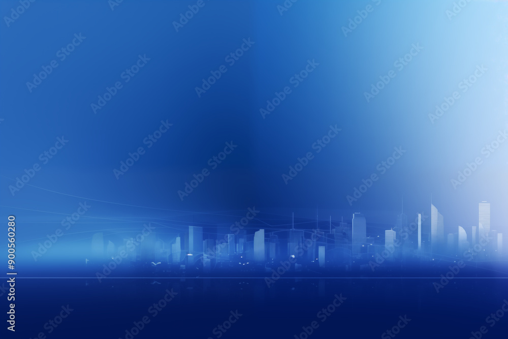 Fototapeta premium Blue gradient background city silhouette skyline background