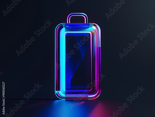 A holographic battery icon with vibrant neon colors and a sleek, futuristic design.