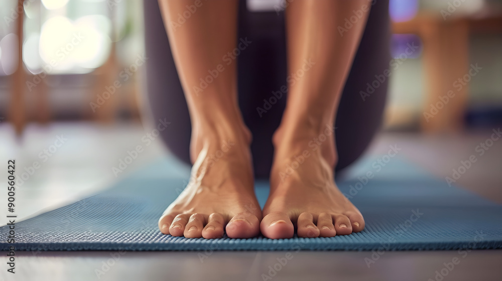 A woman's feet gracefully positioned in a yoga pose, showcasing flexibility and strength in style. A woman's feet gracefully positioned in a yoga pose, showcasing flexibility and strength in style.