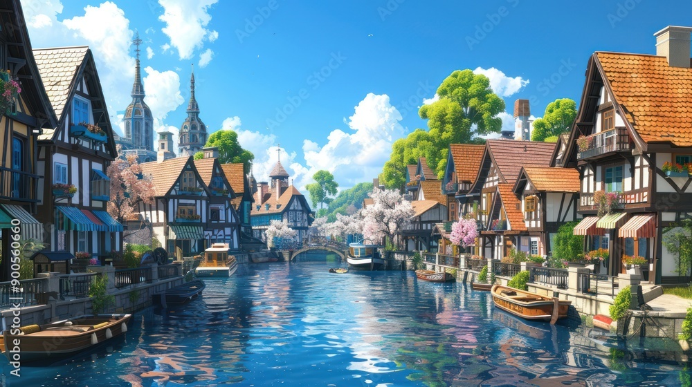 Fototapeta premium Traditional boat transportation on Dutch urban rivers