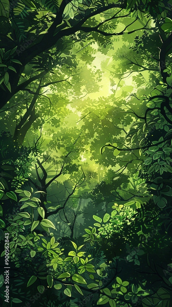 Fototapeta premium Realistic Dense Forest Canopy Background with Sunlit Leaves