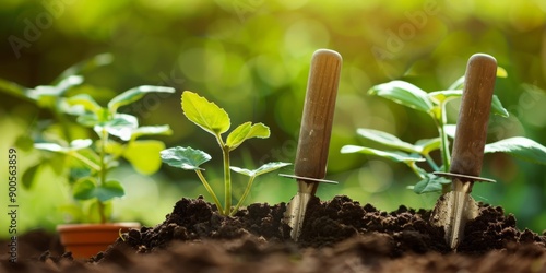 Wallpaper Mural Green Thumb Essentials: Gardening Tools and Seedlings Thriving in Nutrient-Rich Soil Torontodigital.ca