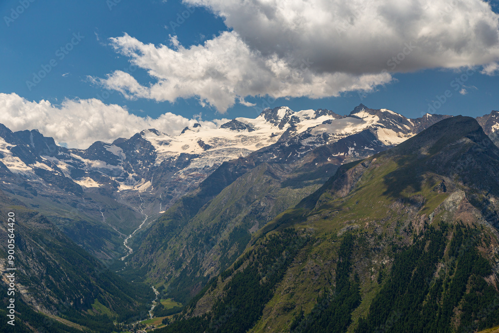Naklejka premium Mountains over the town of Cogne, near Gran Paradiso National Park