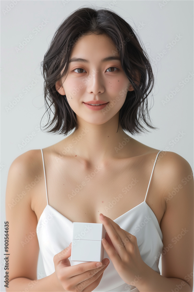 A Korean Model Holding a Cosmetics Box A Korean Model Holding a Cosmetics Box