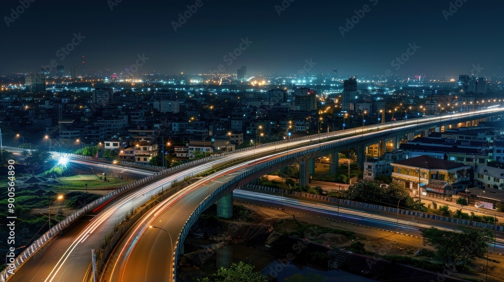 Nighttime Cityscape with Illuminated Highway Nighttime Cityscape with Illuminated Highway