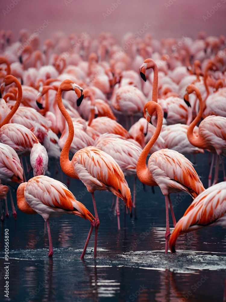 Surreal wallpaper - pink flamingos, dreamy design, high contrast Surreal wallpaper - pink flamingos, dreamy design, high contrast