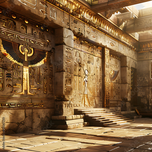 interior of a ancient Egyptian temple with hieroglyphics  photo