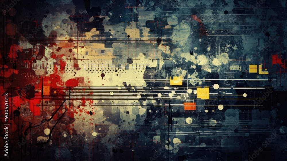 Obraz premium Grunge texture with bright tech overlays