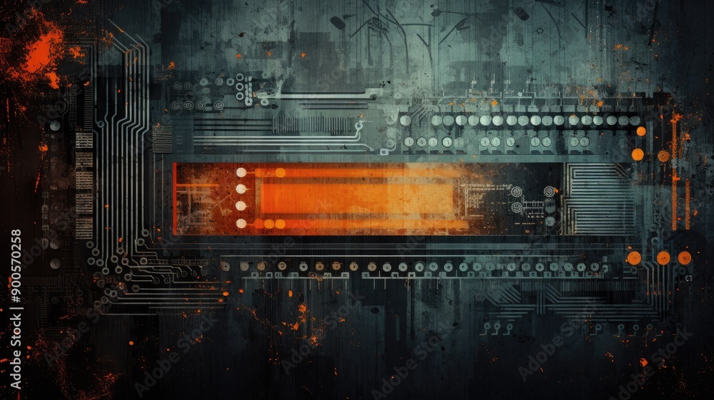 Obraz premium Grunge texture with bright tech overlays