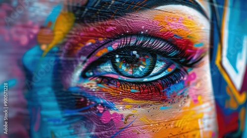 Colorful painting of woman's eyes close up