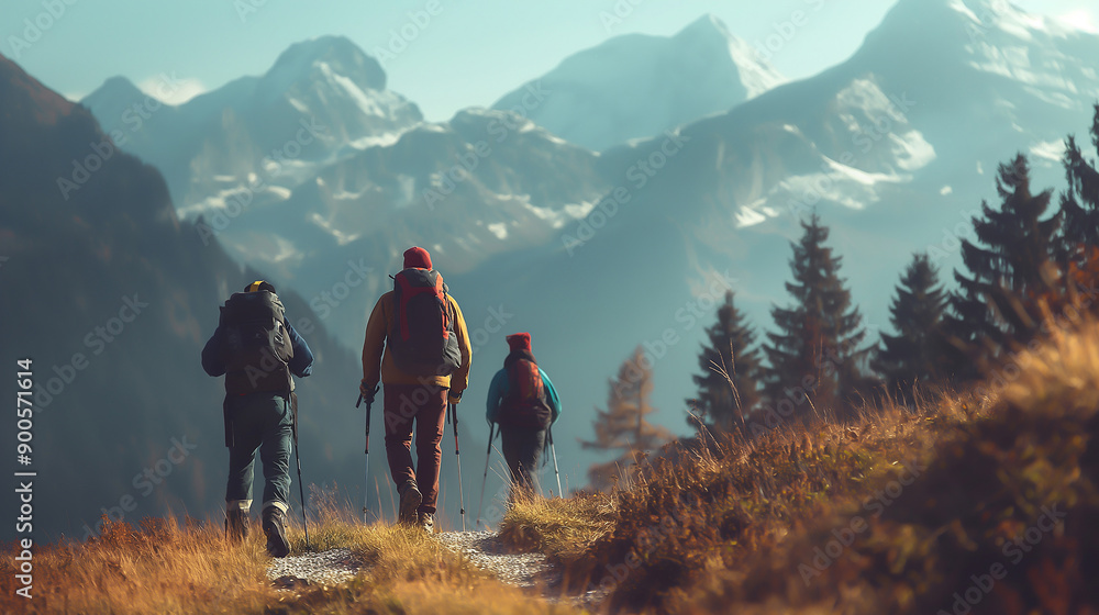 A group of friends hiking in the mountains A group of friends hiking in the mountains
