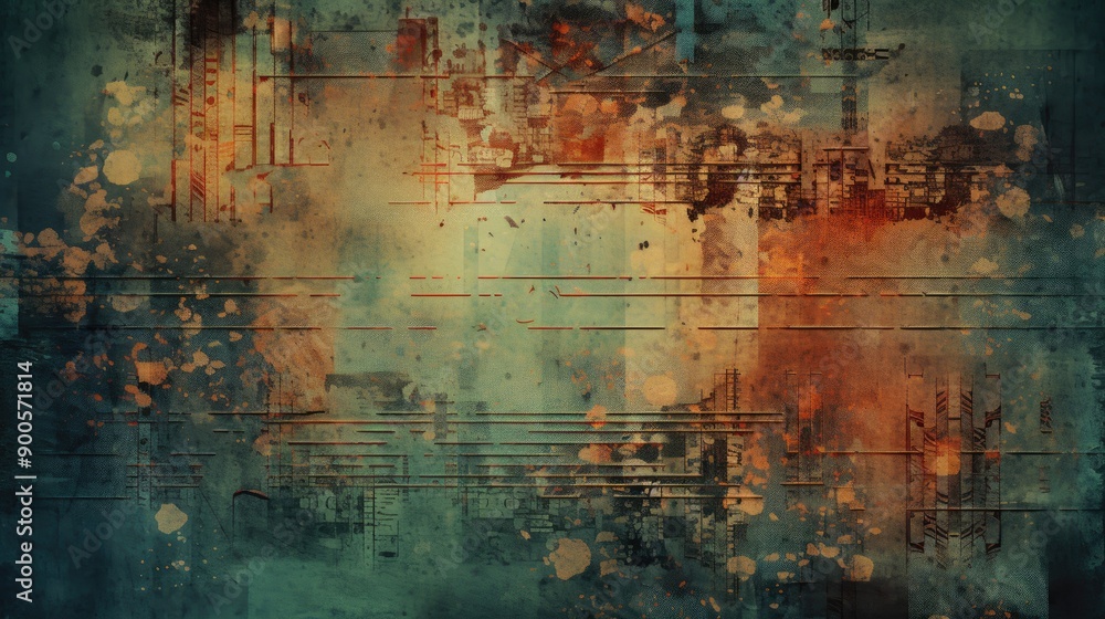 Obraz premium Grunge texture with bright tech overlays