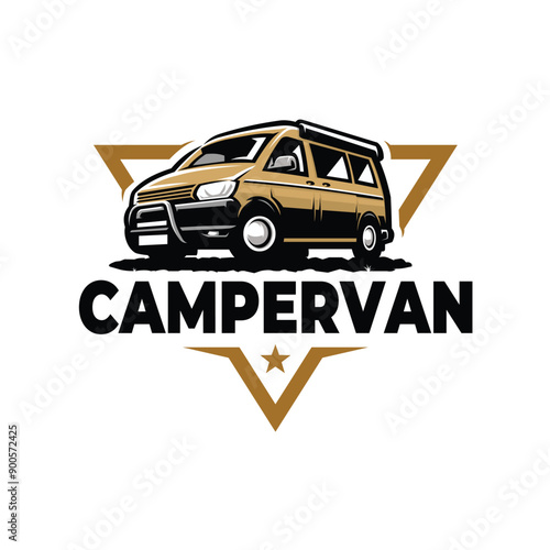 Camper van caravan RV logo vector in white background. Best for outdoor automotive related industry
