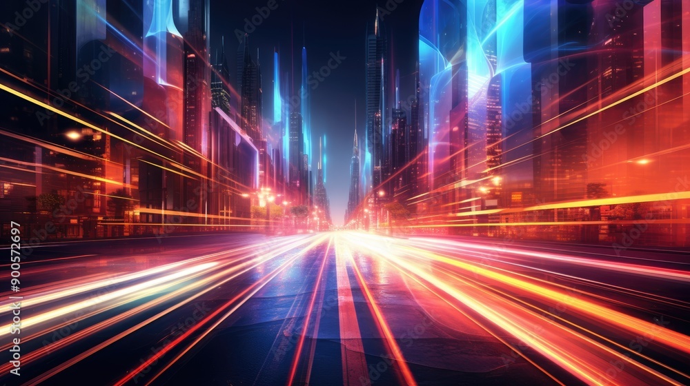 Holographic light trails in a vibrant color palette Holographic light trails in a vibrant color palette