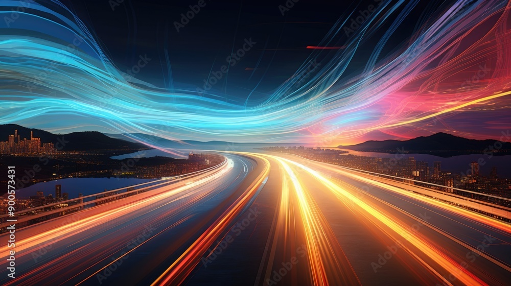 Holographic light trails in a vibrant color palette Holographic light trails in a vibrant color palette