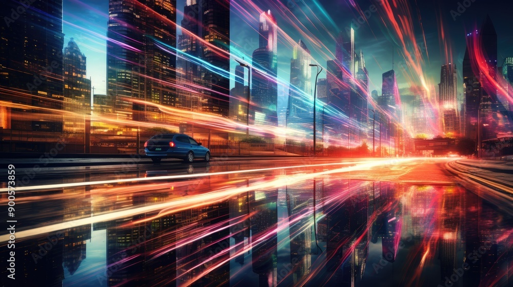 Holographic light trails in a vibrant color palette Holographic light trails in a vibrant color palette