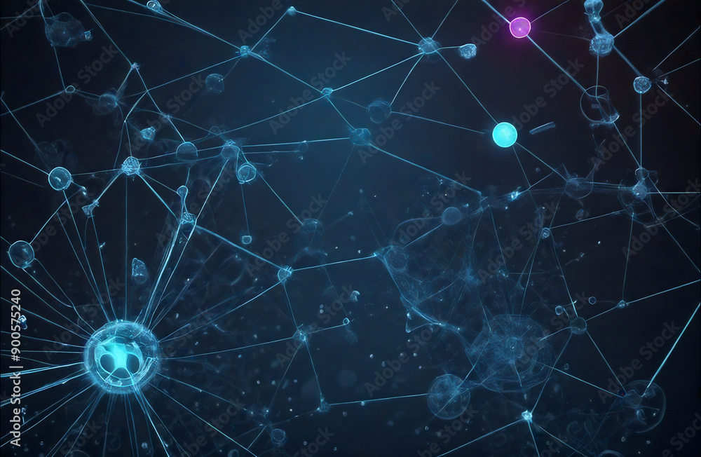 Obraz premium Digital networks with data strings and connection points on a blue background