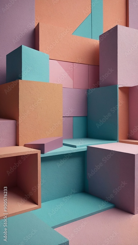 Textured abstract 3D wall with bright pastel geometric shapes, background illustration Textured abstract 3D wall with bright pastel geometric shapes, background illustration